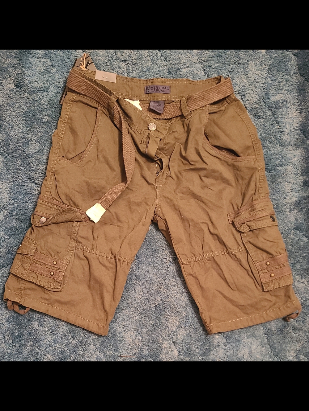 Men's Olive Cargo Shorts with Web Belt